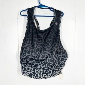 NEW Max Studio Performance Sunday Longline Sports Bra Black Cheetah Ombre Large